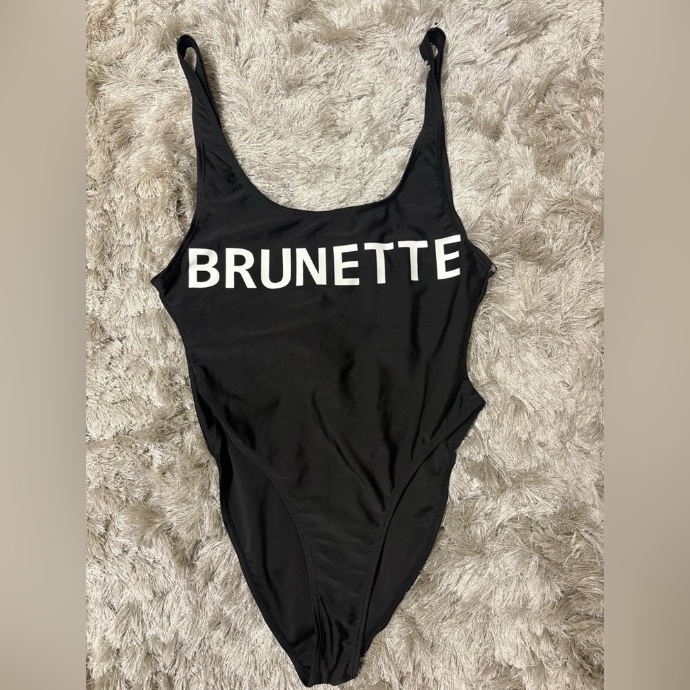 BRUNETTE the label  Black Graphic One-Piece Swimsuit/bodysuit Sz xsmall-small
